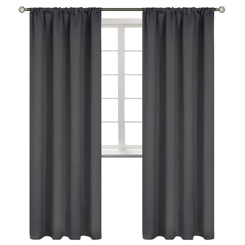 BGment Rod Pocket Blackout Curtains for Bedroom 84 Inches Length - Thermal Insulated Room Darkening Curtain for Living Room, 52 x 84 Inch, 2 Panels, Dark Grey - Image 1